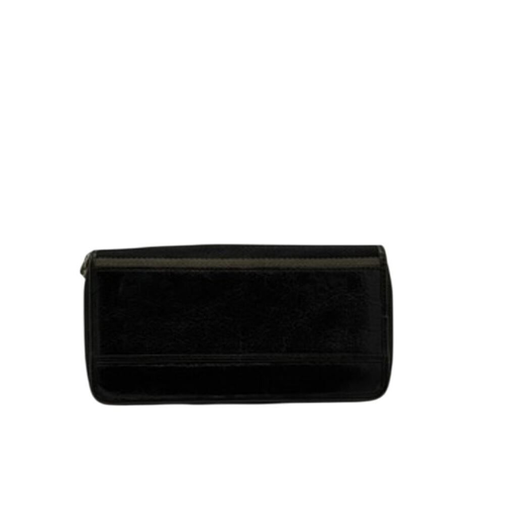 Coach Black Leather and Canvas Stripe on Spine Continental Wallet